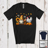 MacnyStore - Gnome And Chicken; Adorable Thanksgiving Gnomes Pumpkins Sunflowers; Farm Farmer Animal T-Shirt