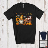 MacnyStore - Gnome And Cow; Adorable Thanksgiving Gnomes Pumpkins Sunflowers; Farm Farmer Animal T-Shirt