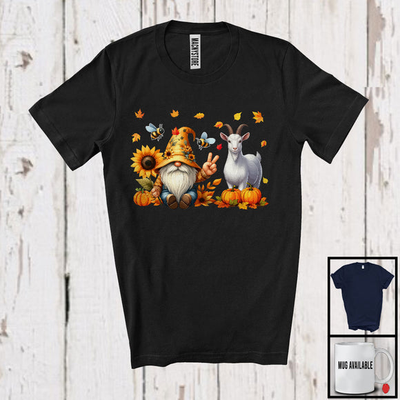 MacnyStore - Gnome And Goat; Adorable Thanksgiving Gnomes Pumpkins Sunflowers; Farm Farmer Animal T-Shirt