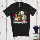 MacnyStore - Gnome And Santa Sheep; Lovely Christmas Lights Farm Animal Farmer; X-mas Family Group T-Shirt