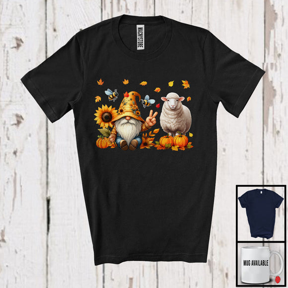 MacnyStore - Gnome And Sheep; Adorable Thanksgiving Gnomes Pumpkins Sunflowers; Farm Farmer Animal T-Shirt