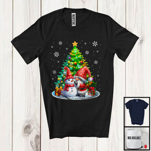 MacnyStore - Gnome Building Snowman; Lovely Christmas Tree Santa Gnome Lover; Snow Around Family T-Shirt