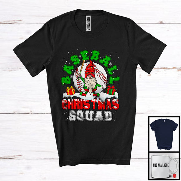 MacnyStore - Gnome Playing Baseball; Joyful Christmas Moon Gnomes Snowing; Baseball Sport Player Team T-Shirt