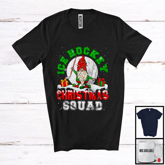 MacnyStore - Gnome Playing Ice Hockey; Joyful Christmas Moon Gnomes Snowing; Ice Hockey Sport Player T-Shirt