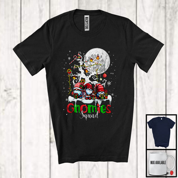 MacnyStore - Gnomies Squad; Awesome Christmas Tree Lights Moon Gnomes Lover; X-mas Snowing Around T-Shirt