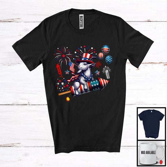 MacnyStore - Goat Riding Firecracker, Wonderful 4th Of July USA Flag Animal Farm Fireworks, Patriotic T-Shirt