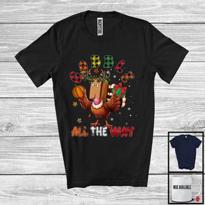 MacnyStore - Gobble All The Way; Amazing Thanksgiving Christmas Plaid Fake Turkey Reindeer; Family Group T-Shirt