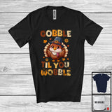 MacnyStore - Gobble Til You Wobble, Adorable Thanksgiving Day Fall Leaves Flowers Turkey, Family Group T-Shirt