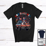 MacnyStore - God Bless USA, Happy 4th Of July Bulldog On Pickup Truck, American Flag Patriotic Proud T-Shirt