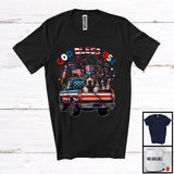 MacnyStore - God Bless USA, Happy 4th Of July Pit Bull On Pickup Truck, American Flag Patriotic Proud T-Shirt
