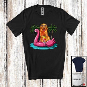 MacnyStore - Golden Retriever On Flamingo Float; Joyful Summer Vacation Hawaii; Pool Beach Family Group T-Shirt