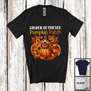 MacnyStore - Golden Retriever Pumpkin Patch; Lovely Thanksgiving Dog In Pumpkin; Fall Leaves Flowers T-Shirt