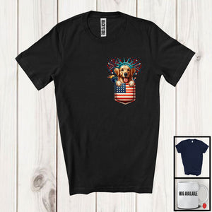 MacnyStore - Golden Retriever in American Flag Pocket, Adorable 4th Of July Golden Retriever Owner, Patriotic T-Shirt