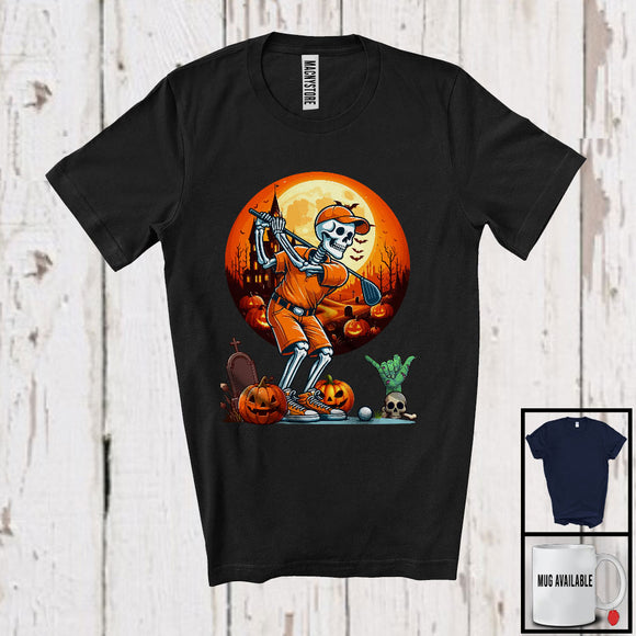 MacnyStore - Golf Skeleton Player; Humorous Halloween Moon Skeleton Lover; Sport Playing Team T-Shirt