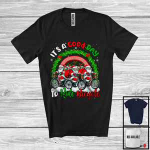 MacnyStore - Good Day To Ride Bicycle; Fantastic Christmas Three Santa Riding Bicycle; X-mas Rainbow T-Shirt