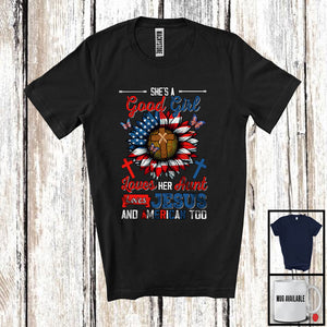 MacnyStore - Good Girl Loves Her Aunt Jesus And American Too, Awesome 4th Of July Sunflower, Patriotic T-Shirt