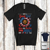 MacnyStore - Good Girl Loves Her Brother Jesus And American Too, Awesome 4th Of July Sunflower, Patriotic T-Shirt