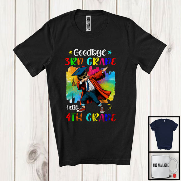 MacnyStore - Goodbye 3rd Grade Hello 4th Grade, Colorful Graduation Dabbing Boy, Student Graduate Group T-Shirt