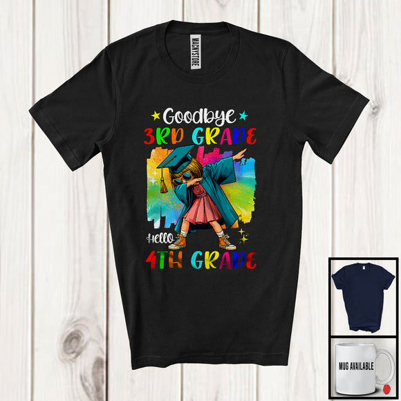 MacnyStore - Goodbye 3rd Grade Hello 4th Grade, Colorful Graduation Dabbing Girl, Student Graduate Group T-Shirt