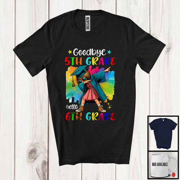 MacnyStore - Goodbye 5th Grade Hello 6th Grade, Colorful Graduation Dabbing Girl, Student Graduate Group T-Shirt