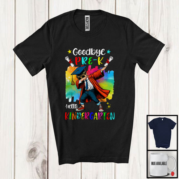 MacnyStore - Goodbye Pre-K Hello Kindergarten, Colorful Graduation Dabbing Boy, Student Graduate Group T-Shirt