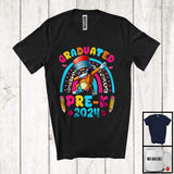 MacnyStore - Graduated Pre-K 2024, Lovely Graduation Dabbing Pencil Sunglasses, Leopard Rainbow T-Shirt