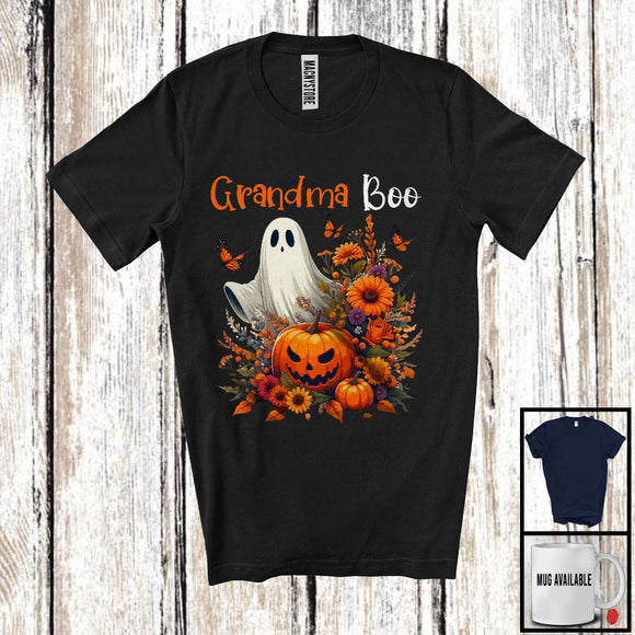 MacnyStore - Grandma Boo, Awesome Halloween Boo Ghost Pumpkins Flowers Lover, Matching Family Group T-Shirt