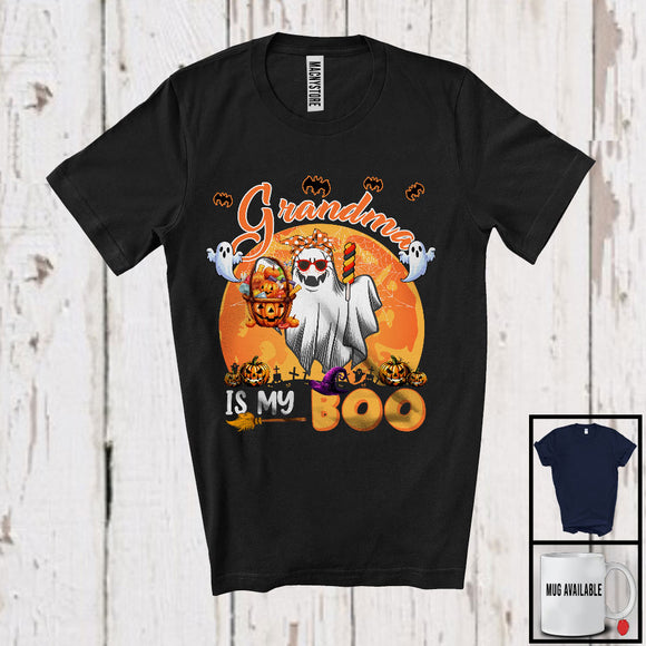MacnyStore - Grandma Is My Boo, Lovely Halloween Ghost Sunglasses Bow Tie, Moon Matching Family Group T-Shirt