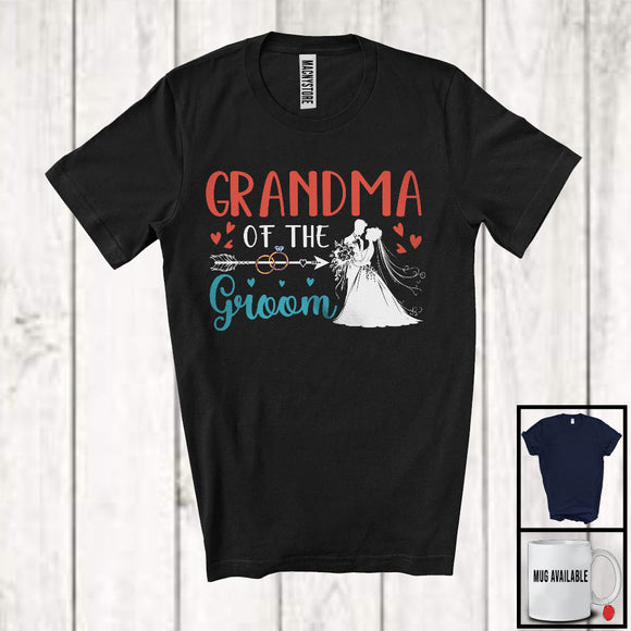 MacnyStore - Grandma Of Groom, Lovely Mother's Day Wedding Couple Lover Rings Hearts, Family Group T-Shirt