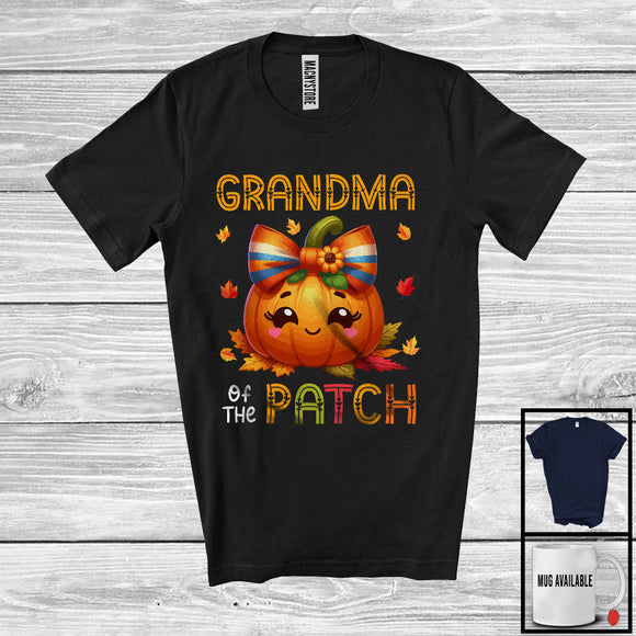 MacnyStore - Grandma Of The Patch; Adorable Thanksgiving Pumpkin Face; Fall Leaves Family Group T-Shirt