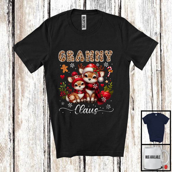 MacnyStore - Granny Claus; Lovely Christmas Leopard Plaid Reindeer Lover; X-mas Snowing Family Group T-Shirt