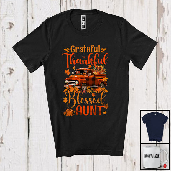 MacnyStore - Grateful Thankful Blessed Aunt; Adorable Thanksgiving Plaid Pickup Truck; Family Group T-Shirt