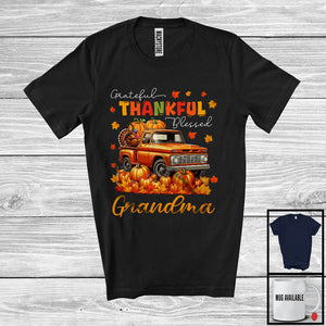 MacnyStore - Grateful Thankful Blessed Grandma; Wonderful Thanksgiving Turkey Pumpkin On Pickup Truck; Family T-Shirt