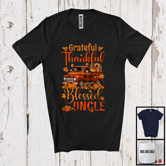 MacnyStore - Grateful Thankful Blessed Uncle; Adorable Thanksgiving Plaid Pickup Truck; Family Group T-Shirt