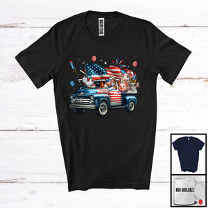 MacnyStore - Group Farm Animal On Pickup Truck, Humorous 4th Of July Chicken Cow Pig, Farmer Patriotic Team T-Shirt