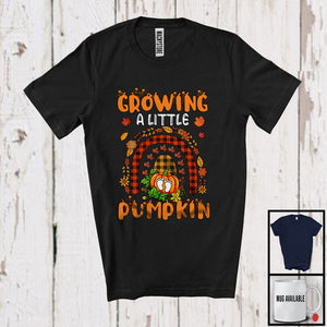 MacnyStore - Growing A Little Pumpkin; Amazing Thanksgiving Pregnancy Plaid Rainbow; Footprint Family T-Shirt