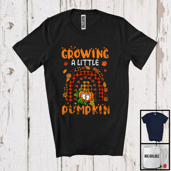 MacnyStore - Growing A Little Pumpkin; Amazing Thanksgiving Pregnancy Plaid Rainbow; Footprint Family T-Shirt