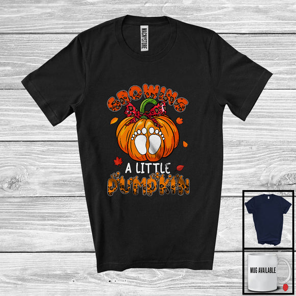 MacnyStore - Growing A Little Pumpkin; Wonderful Thanksgiving Leopard Pumpkin; Pregnancy Announcement Family T-Shirt