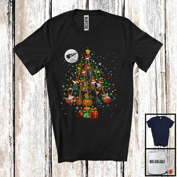 MacnyStore - Guitar Christmas Tree; Cheerful X-mas Lights Guitarist Musical Instruments; Moon Snowing T-Shirt