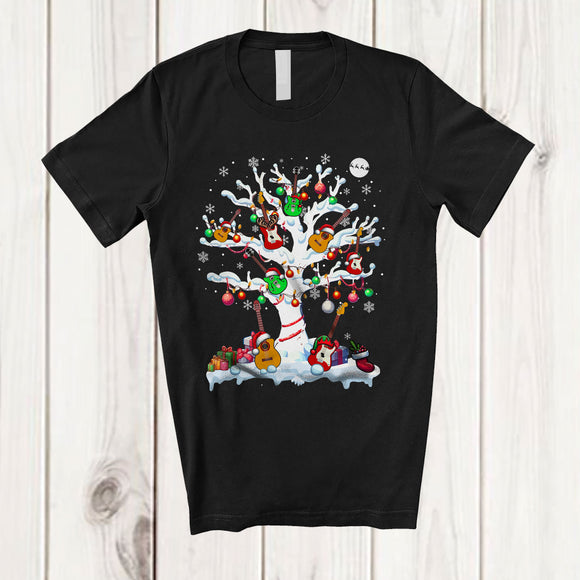 MacnyStore - Guitars On Christmas Tree; Amusing Christmas Lights Santa Reindeer Guitar Player; Guitarist T-Shirt