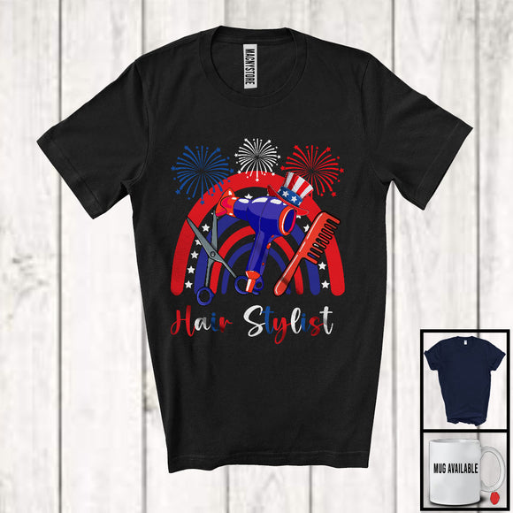 MacnyStore - Hair Stylist, Amazing 4th Of July American Flag Hat Rainbow Lover, Careers Patriotic Group T-Shirt