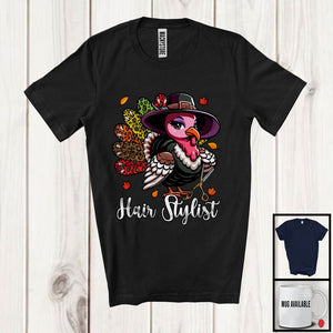 MacnyStore - Hair Stylist; Amazing Thanksgiving Leopard Turkey Girl Women; Proud Jobs Family Group T-Shirt