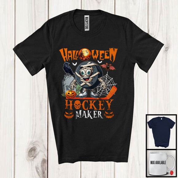 MacnyStore - Halloween Hockey Maker, Humorous Halloween Costume Mummy Hockey Player, Sport Team T-Shirt