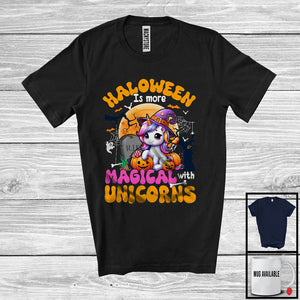 MacnyStore - Halloween Is More Magical With Unicorns, Lovely Witch Unicorn With Carved Pumpkin Lover T-Shirt