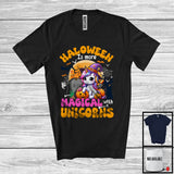 MacnyStore - Halloween Is More Magical With Unicorns, Lovely Witch Unicorn With Carved Pumpkin Lover T-Shirt