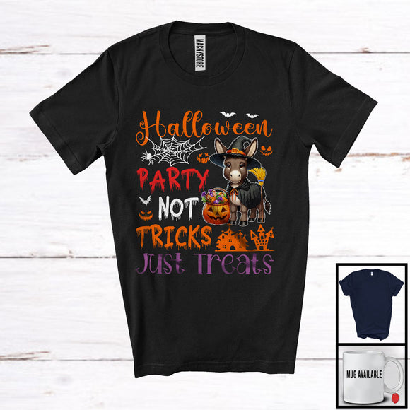 MacnyStore - Halloween Party Not Tricks Just Treats, Lovely Witch Donkey Farm, Carved Pumpkin Candy Animal T-Shirt