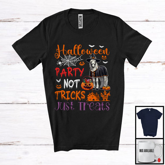 MacnyStore - Halloween Party Not Tricks Just Treats, Lovely Witch Horse Farm, Carved Pumpkin Candy Animal T-Shirt