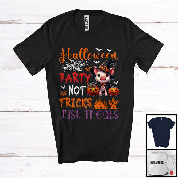 MacnyStore - Halloween Party Not Tricks Just Treats, Lovely Witch Pig Farm, Carved Pumpkin Candy Animal T-Shirt