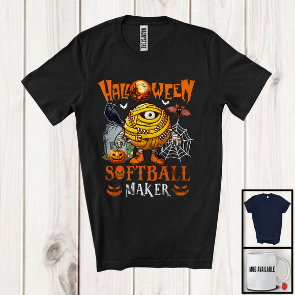 MacnyStore - Halloween Softball Maker, Humorous Halloween Costume Mummy Softball Player, Sport Team T-Shirt