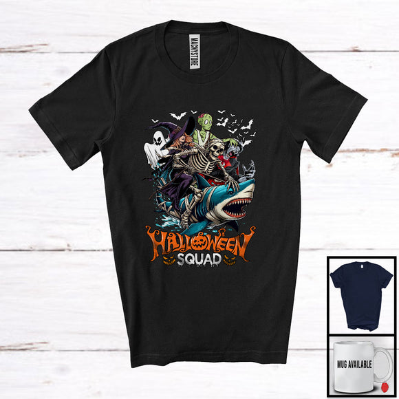 MacnyStore - Halloween Squad; Scary Halloween Costume Witch Zombie On Shark Sea Animal; Family Group T-Shirt